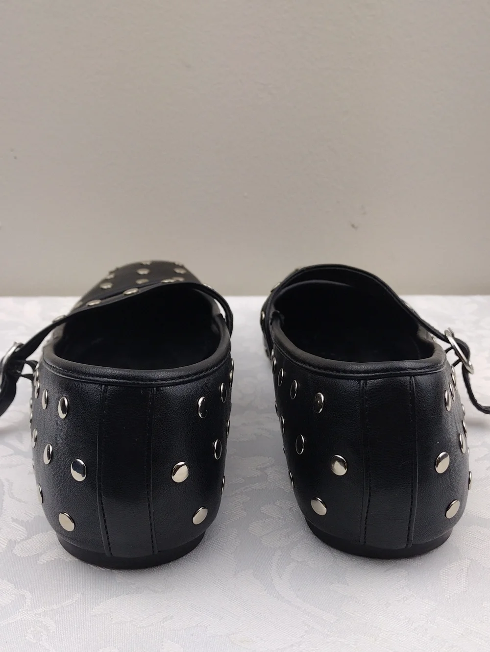 Madden Girl Polly Black PU Silver Studded Upper Square Toe Flat Mary Jane Shoe